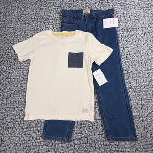 Weatherproof Vintage Boys T Shirt Jeans Set Size‎ 5 Cream Blue Denim Outfit NWT